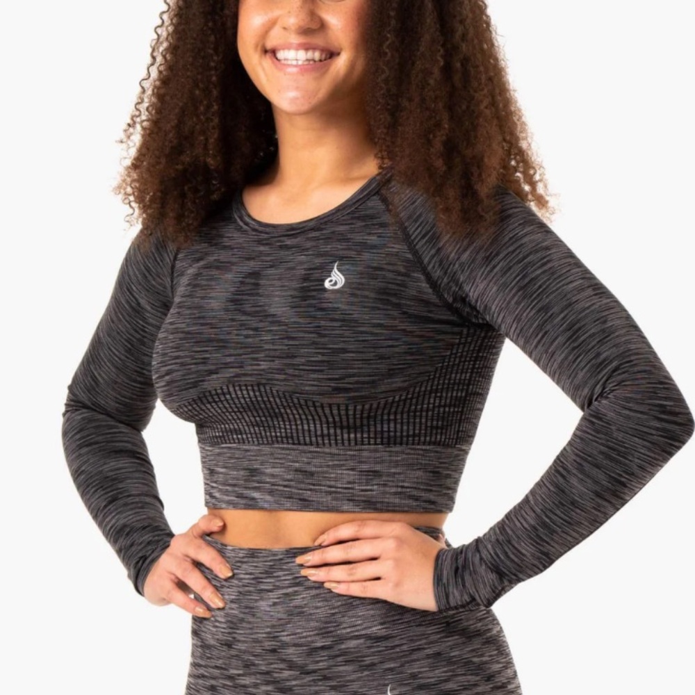 Ryderwear Long Sleeve Crop Top Large Black Gray New Gym Workout Evolve Seamless